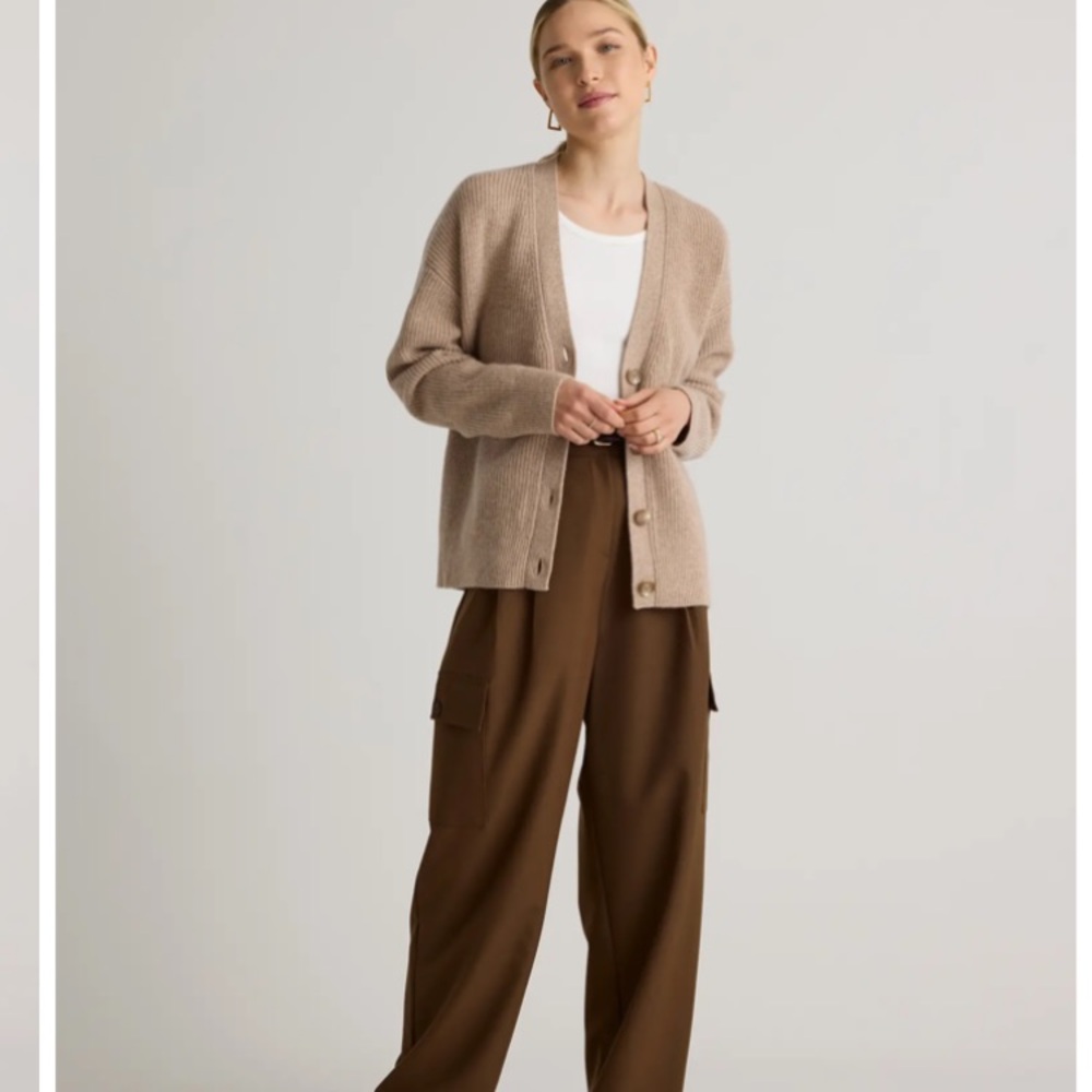 QUINCE 100% Cashmere Fisherman Boxy Cropped Cardigan Sweater oatmeal Size Small - Picture 4 of 11